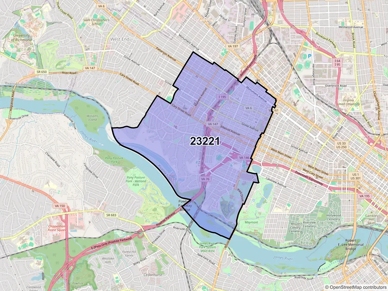 Map of ZIP Code 23221 — Richmond, VA