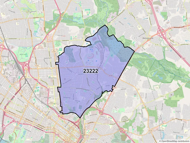 Map of ZIP Code 23222 — Richmond, VA
