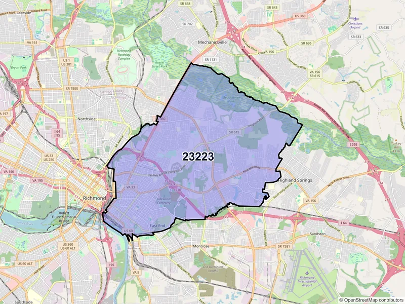 Map of ZIP Code 23223 — Richmond, VA