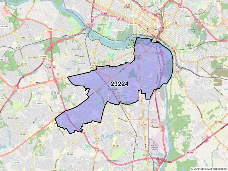 Map of ZIP Code 23224 — Richmond, VA
