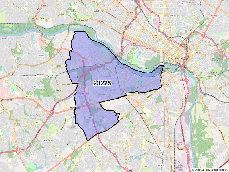 Map of ZIP Code 23225 — Richmond, VA