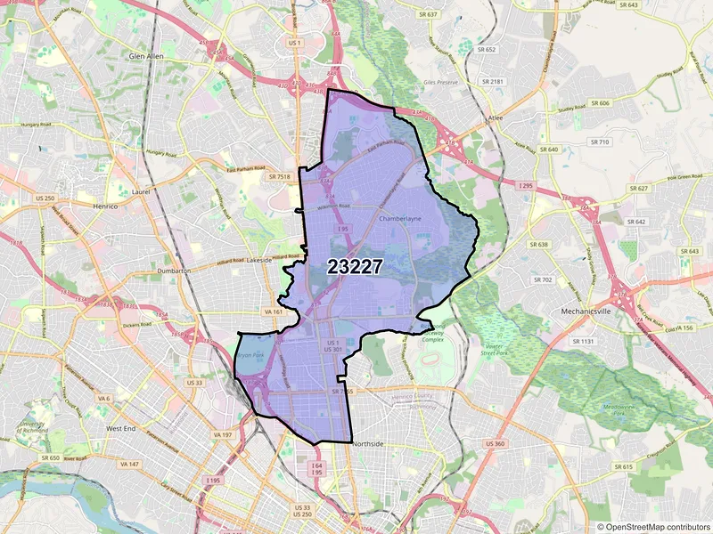 Map of ZIP Code 23227 — Richmond, VA