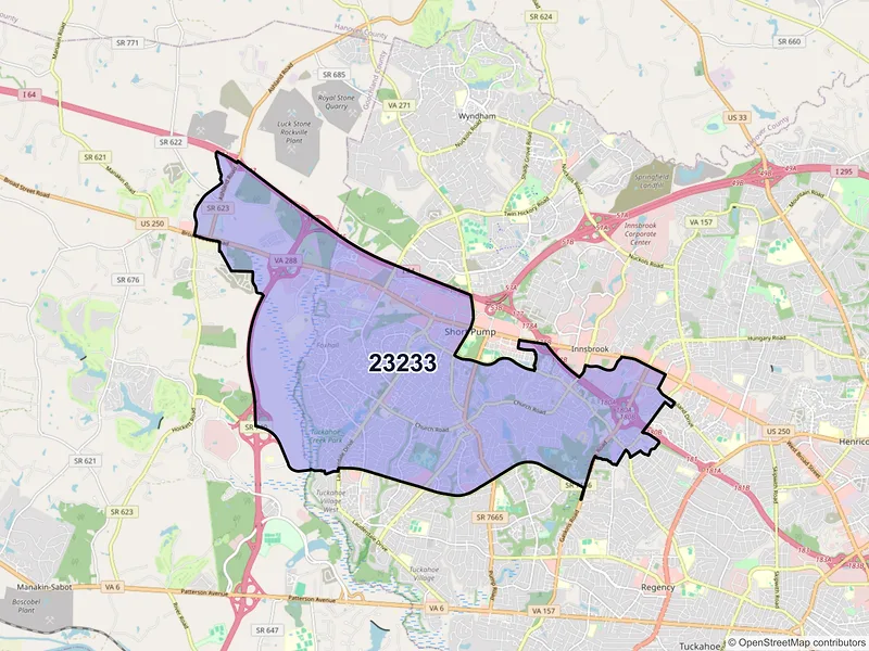 Map of ZIP Code 23233 — Henrico, VA
