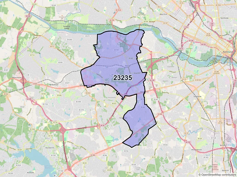 Map of ZIP Code 23235 — Richmond, VA