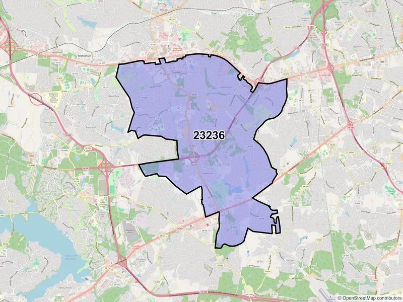 Map of ZIP Code 23236 — Richmond, VA