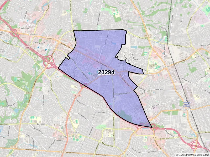 Map of ZIP Code 23294 — Henrico, VA