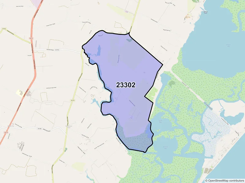 Map of ZIP Code 23302 — Assawoman, VA