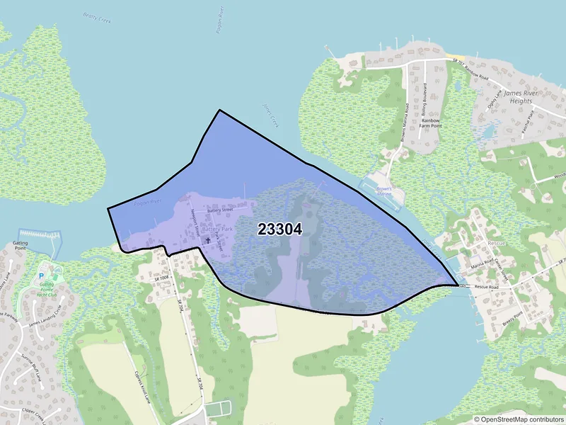 Map of Battery Park, Virginia and ZIP codes
