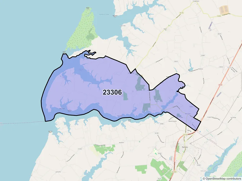 Map of ZIP Code 23306 — Belle Haven, VA
