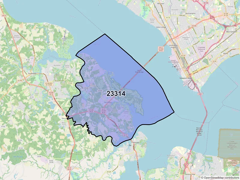 Map of Carrollton, Virginia and ZIP codes