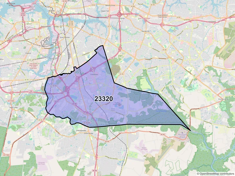 Map of ZIP Code 23320 — Chesapeake, VA