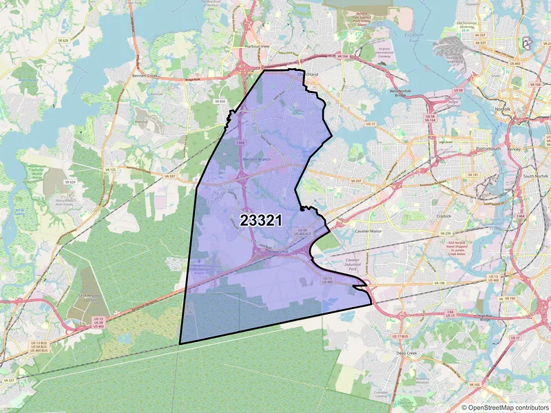 Map of ZIP Code 23321 — Chesapeake, VA