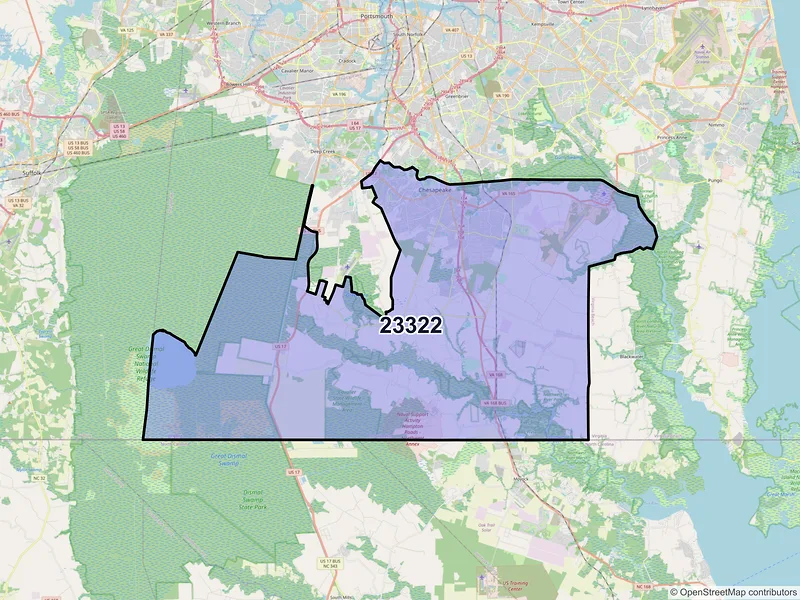 Map of ZIP Code 23322 — Chesapeake, VA