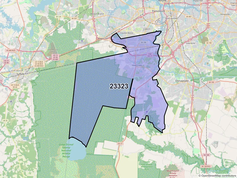 Map of ZIP Code 23323 — Chesapeake, VA