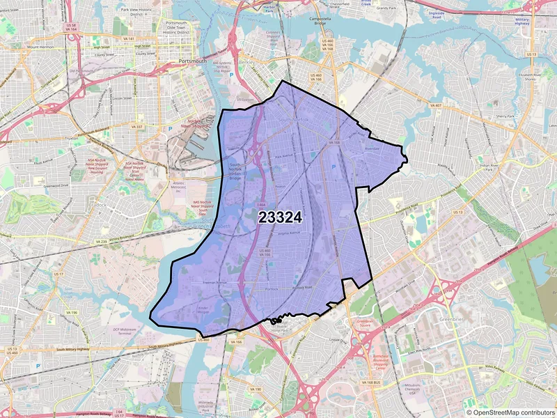 Map of ZIP Code 23324 — Chesapeake, VA