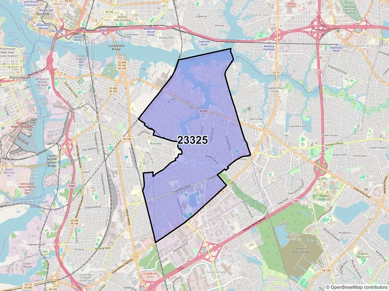 Map of ZIP Code 23325 — Chesapeake, VA