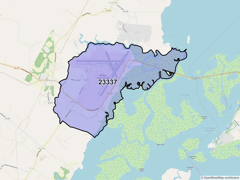 Map of Wallops Island, Virginia and ZIP codes
