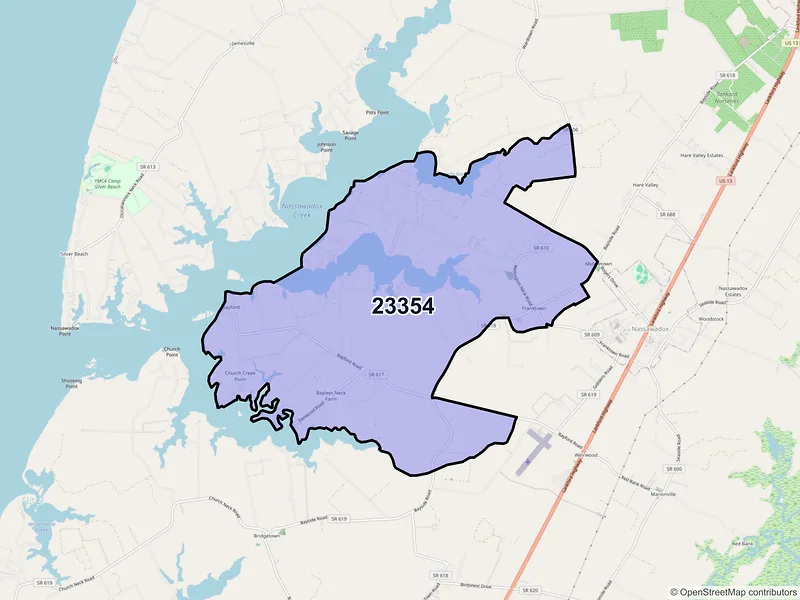Map of ZIP Code 23354 — Franktown, VA