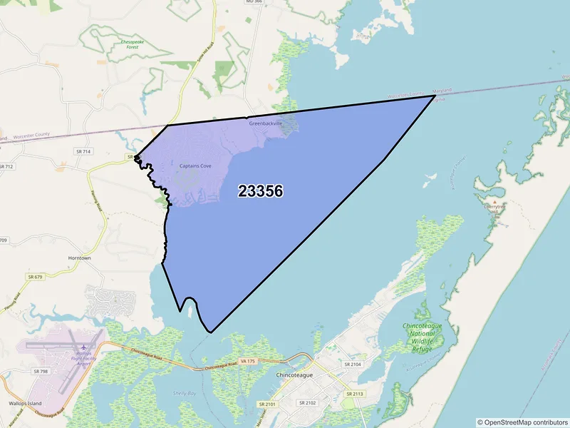 Map of ZIP Code 23356 — Greenbackville, VA