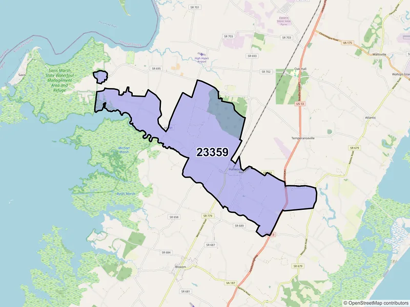Map of Hallwood, Virginia and ZIP codes