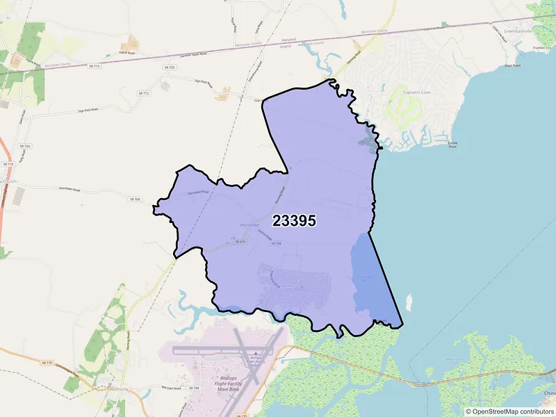 Map of Horntown, Virginia and ZIP codes