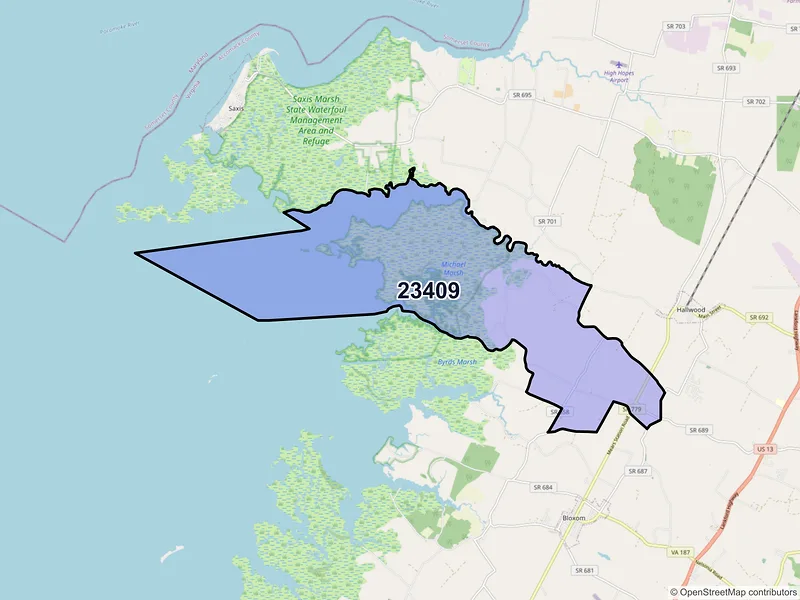 Map of ZIP Code 23409 — Mears, VA