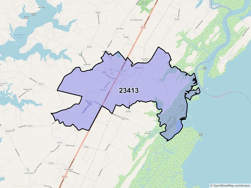 Map of Nassawadox, Virginia and ZIP codes