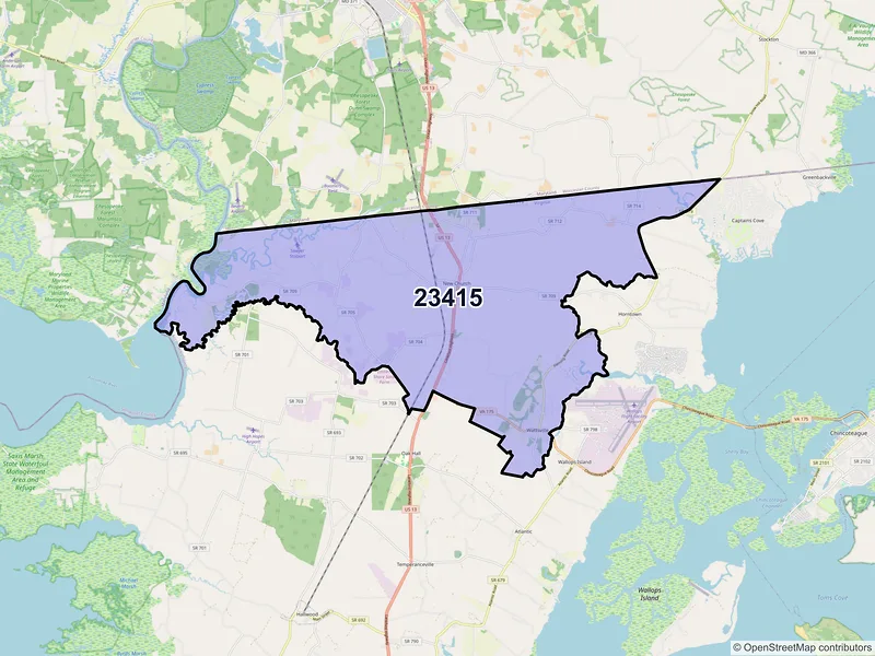 Map of ZIP Code 23415 — New Church, VA