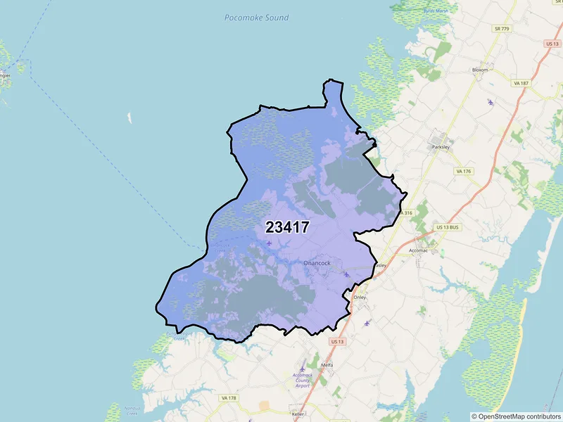 Map of ZIP Code 23417 — Onancock, VA