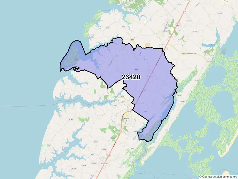 Map of ZIP Code 23420 — Painter, VA