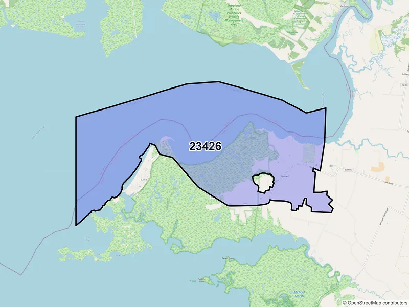 Map of ZIP Code 23426 — Sanford, VA