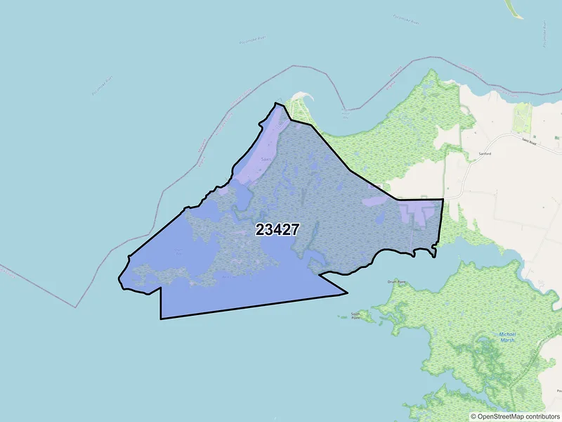Map of Saxis, Virginia and ZIP codes