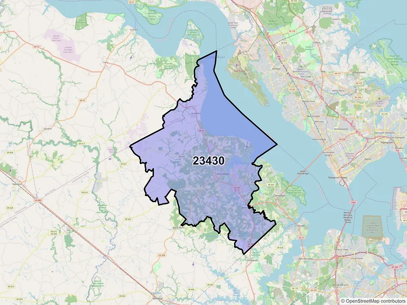 Map of ZIP Code 23430 — Smithfield, VA