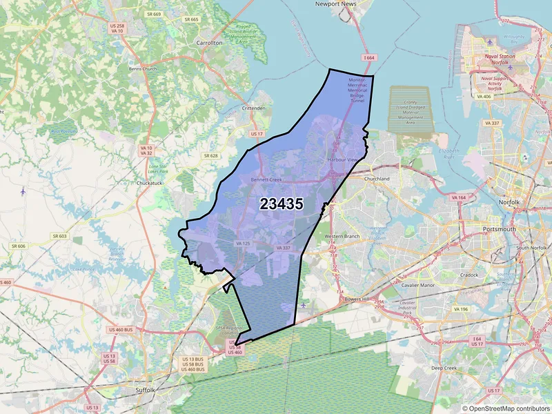 Map of ZIP Code 23435 — Suffolk, VA