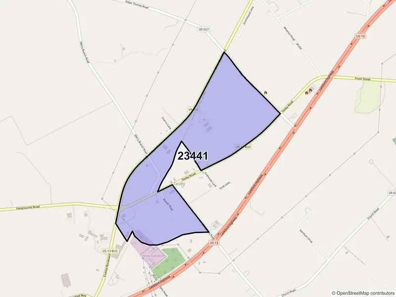 Map of Tasley, Virginia and ZIP codes