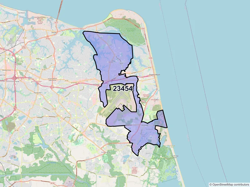 Map of ZIP Code 23454 — Virginia Beach, VA