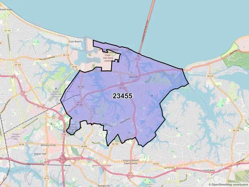 Map of ZIP Code 23455 — Virginia Beach, VA
