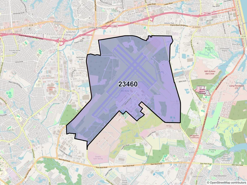 Map of ZIP Code 23460 — Virginia Beach, VA