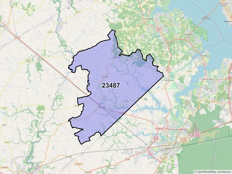 Map of ZIP Code 23487 — Windsor, VA
