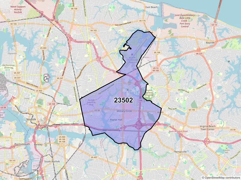 Map of ZIP Code 23502 — Norfolk, VA
