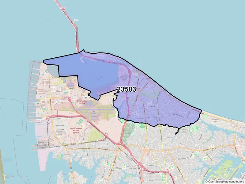 Map of ZIP Code 23503 — Norfolk, VA