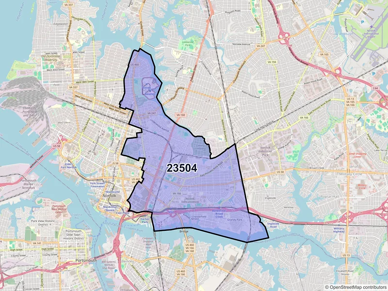 Map of ZIP Code 23504 — Norfolk, VA