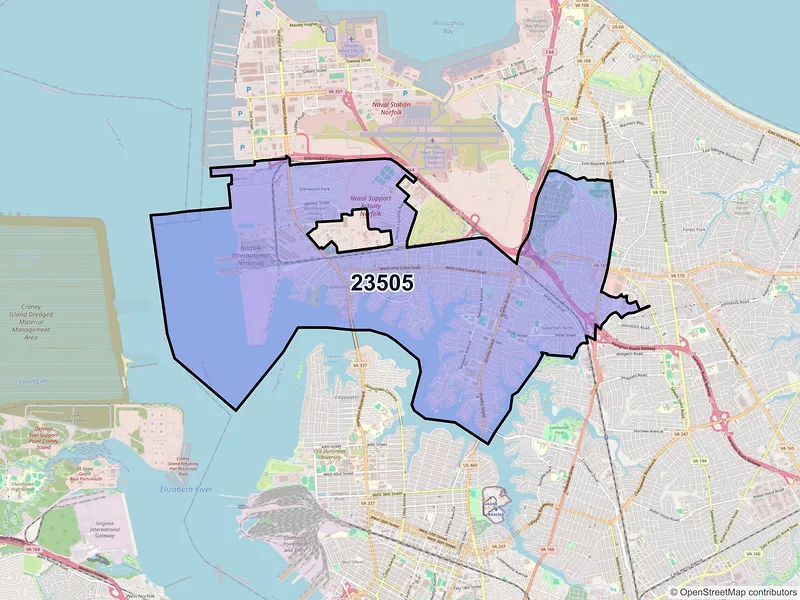 Map of ZIP Code 23505 — Norfolk, VA