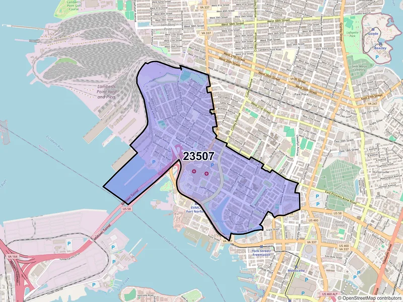 Map of ZIP Code 23507 — Norfolk, VA