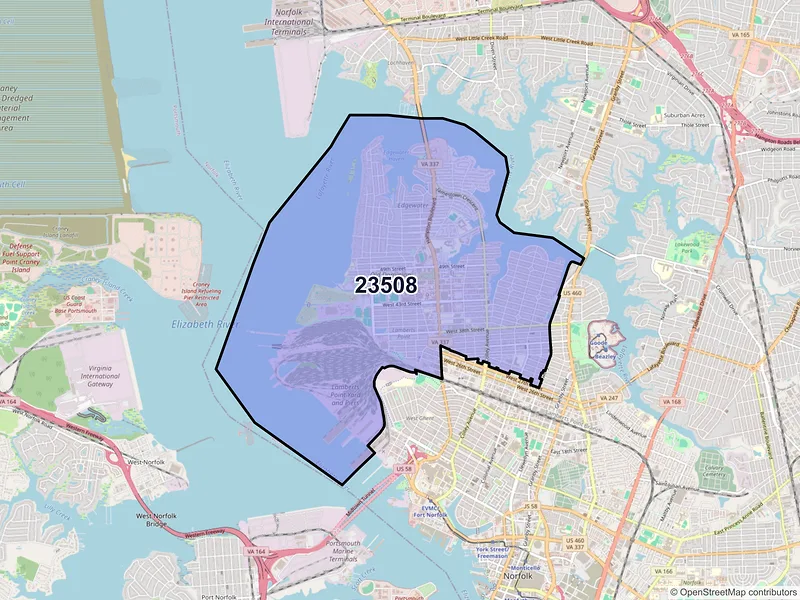 Map of ZIP Code 23508 — Norfolk, VA