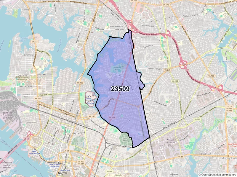 Map of ZIP Code 23509 — Norfolk, VA