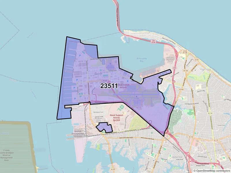 Map of ZIP Code 23511 — Norfolk, VA