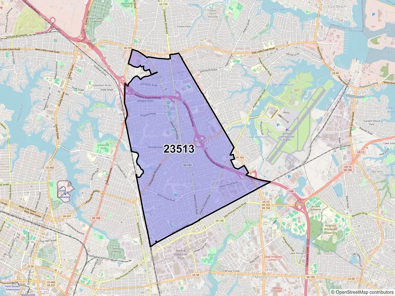 Map of ZIP Code 23513 — Norfolk, VA