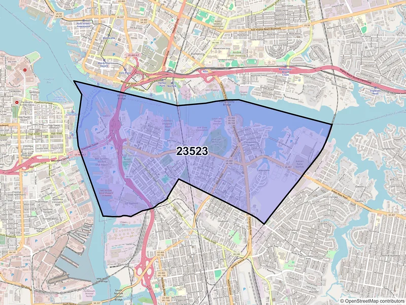 Map of ZIP Code 23523 — Norfolk, VA