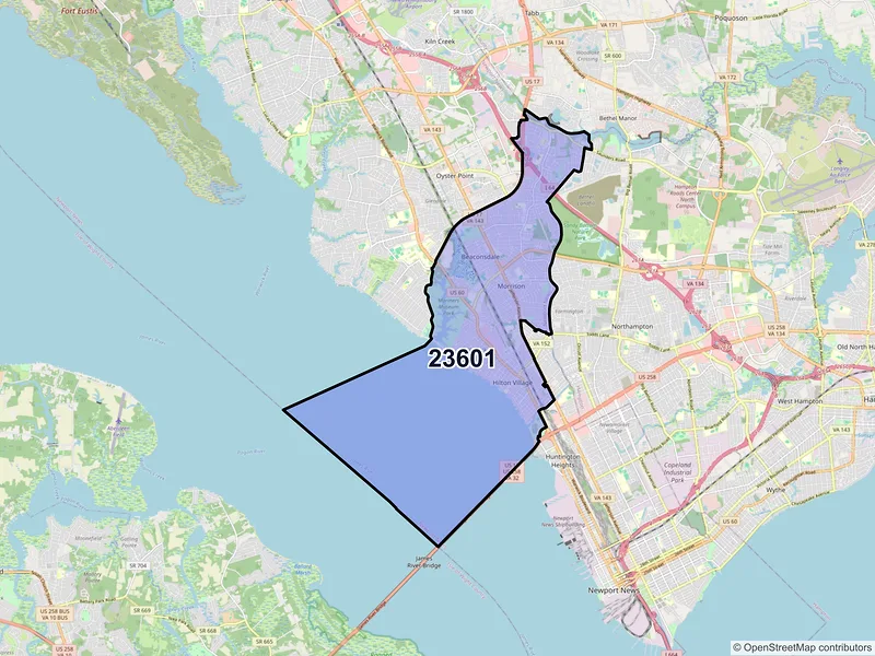 Map of ZIP Code 23601 — Newport News, VA
